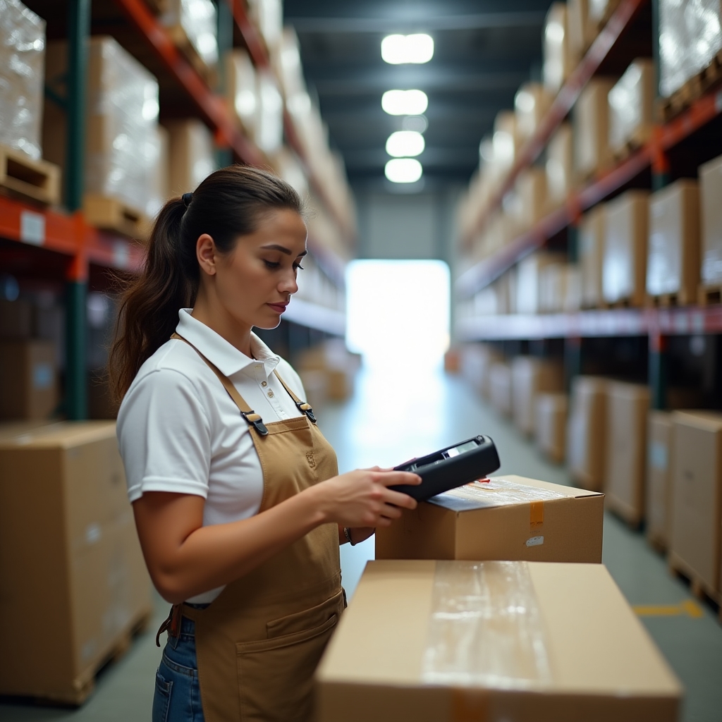 Operațiuni logistice într-un depozit de e-commerce cu colete pregătite pentru livrare